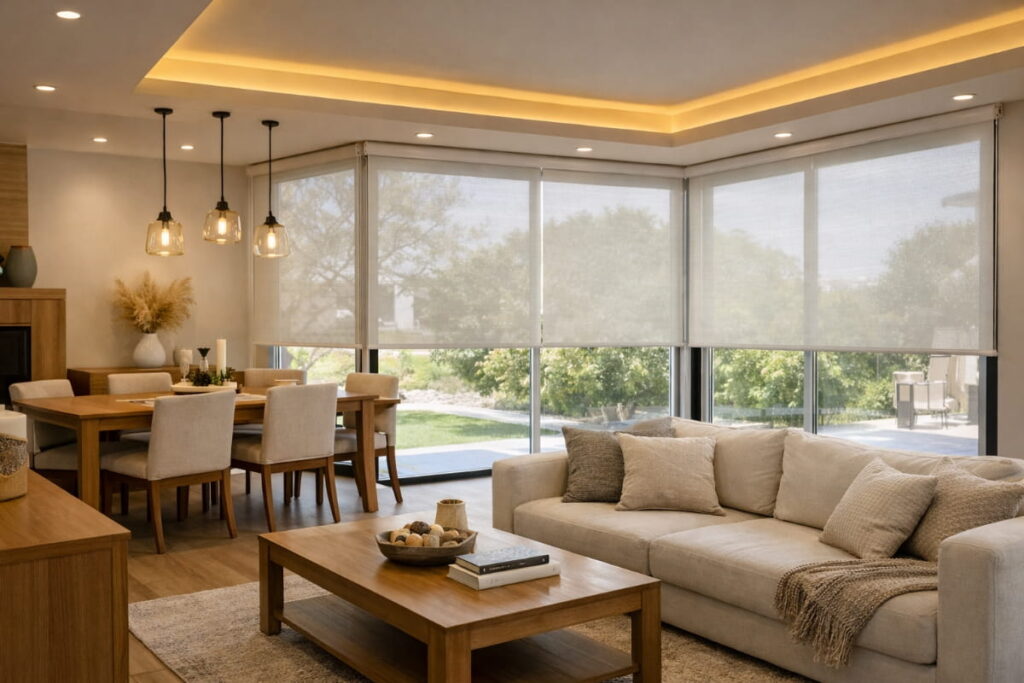 Cortinas rollers traslucidas en Living Comedor